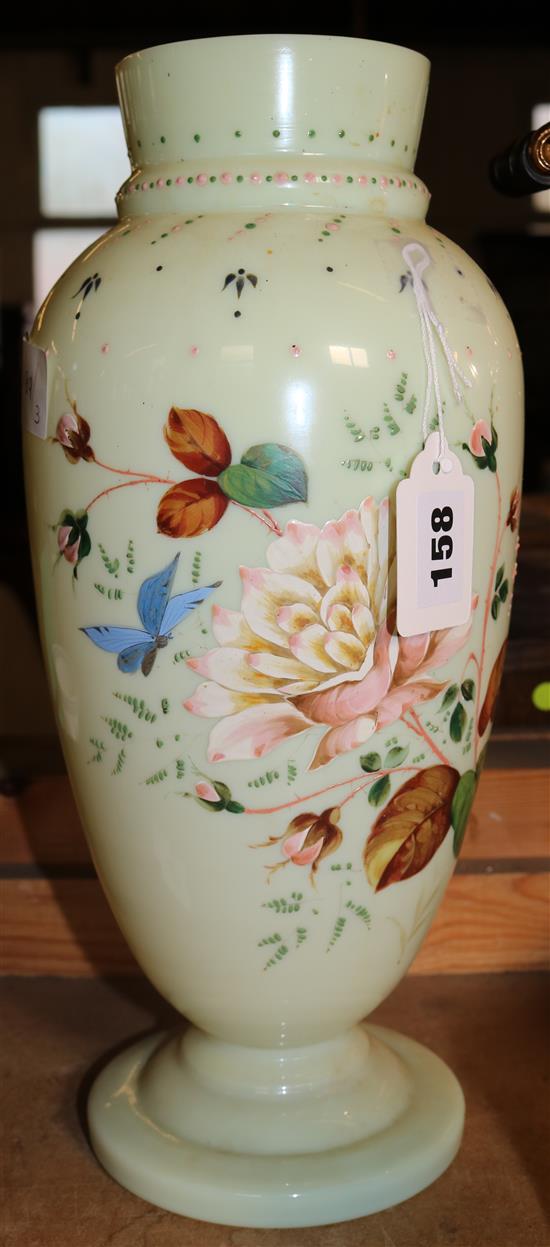 Large enamel floral painted glass vase